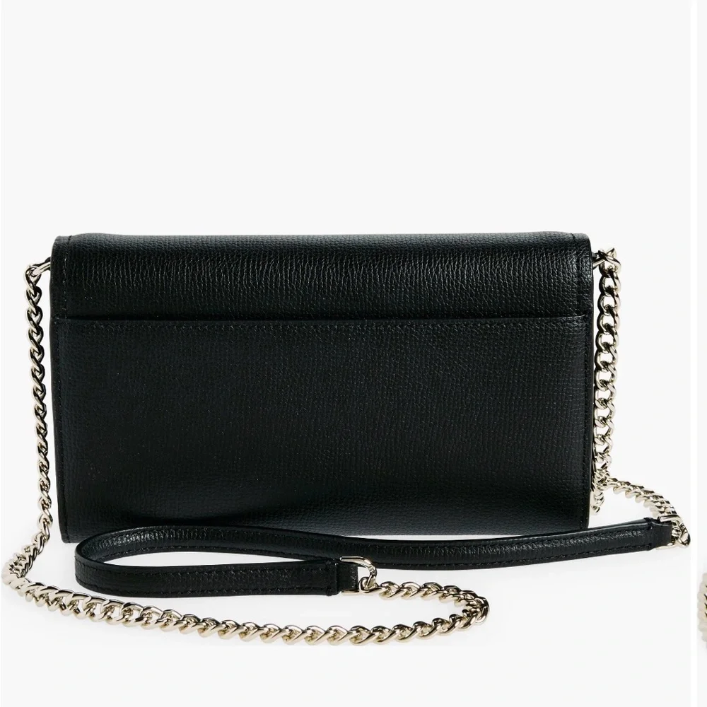 Kate‎ Spade Black Leather Chain Wallet with Cream Interior crossbody